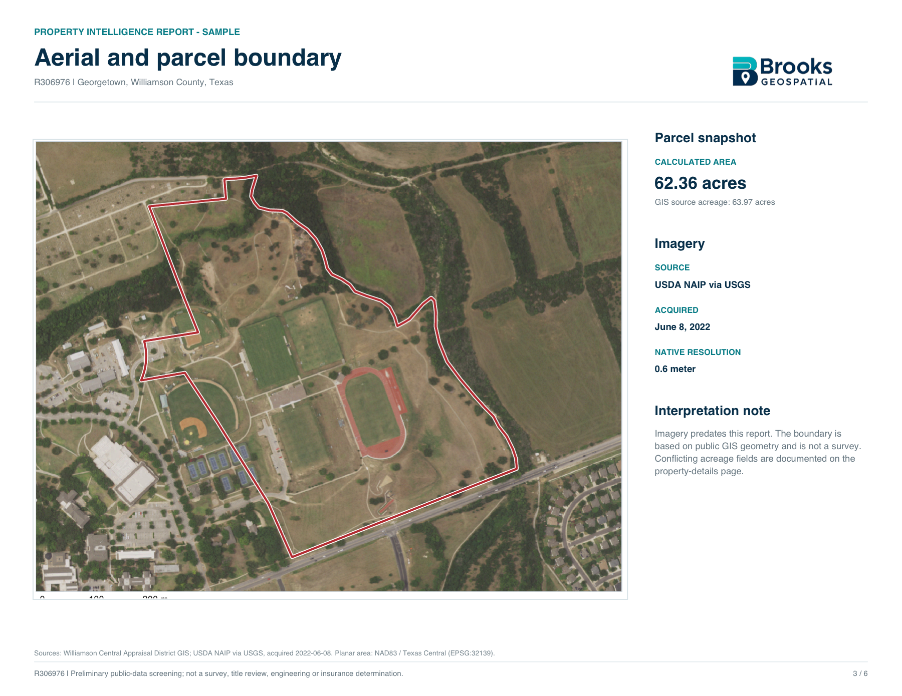 Aerial and parcel map from the current sample report
