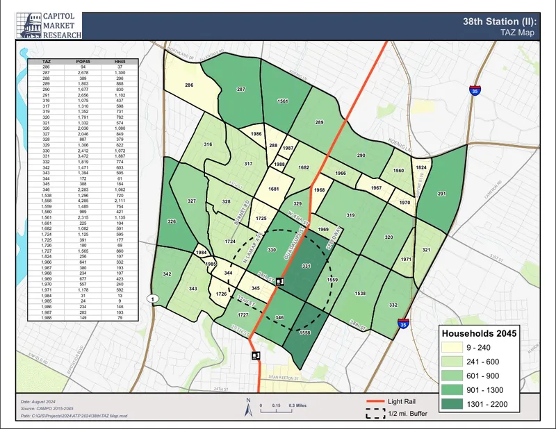 Choropleth map showing projected households by geographic area