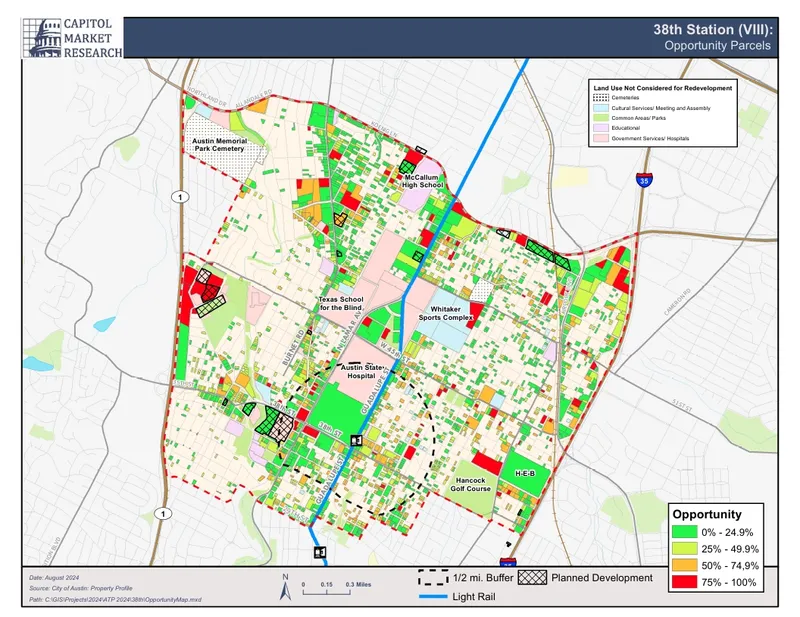 Market study map showing development opportunities around a station area